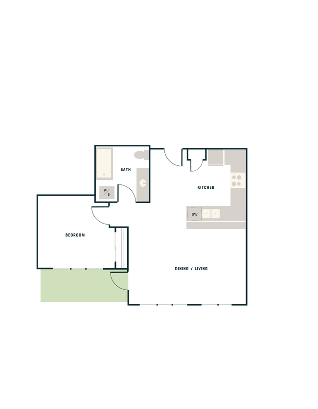 1 Bed, 1 Bath - West Apt B West-531 floor plan
